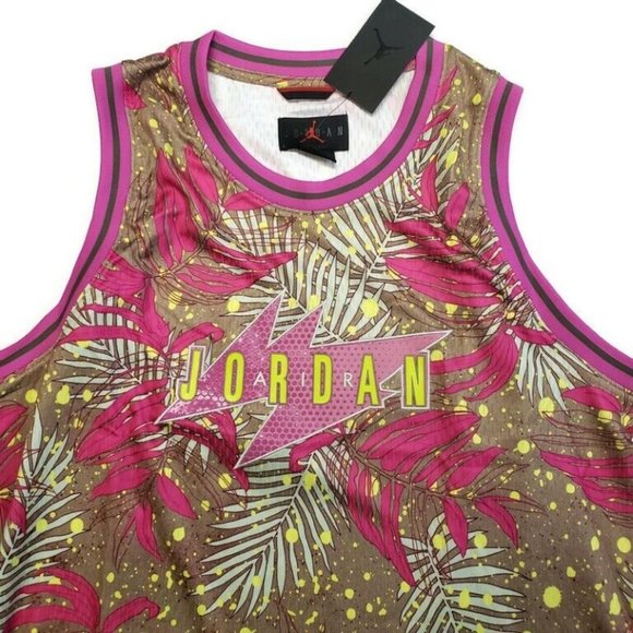 Nike Other - Nike Air Jordan WINGS Floral Jersey CJ4314-225 Olive Pink Mens XL Loose Fit